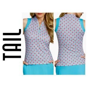 TAIL GOLF TOP TULIP TURQUOISE SLEEVELESS SZ M UPF 50 PERFORMANCE TENNIS PICKABLE